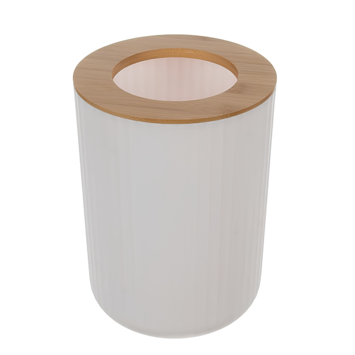 Set accesorii baie VarioShop®, 6 piese, pentru organizare, cu dozator săpun, săpunieră, perie WC și coș gunoi, PP, ABS, bambus, alb/maro [8]