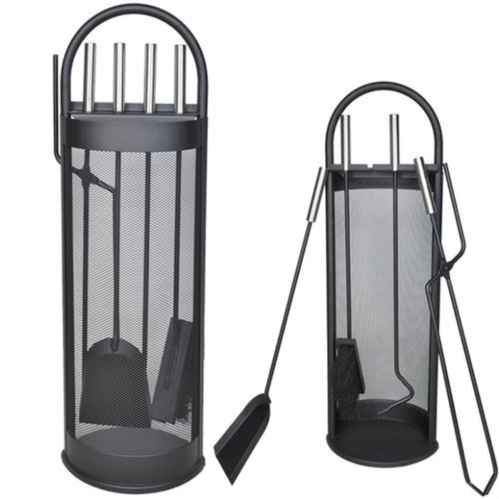 Set accesorii semineu 5 in 1 VarioShop®, otel durabil, design modern, stand compact cu baza colectoare, Negru [6]