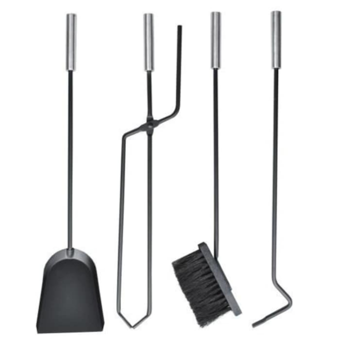Set accesorii semineu 5 in 1 VarioShop®, otel durabil, design modern, stand compact cu baza colectoare, Negru [10]