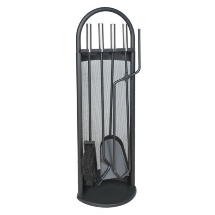 Set accesorii semineu 5 in 1 VarioShop®, otel durabil, design modern, stand compact cu baza colectoare, Negru [12]