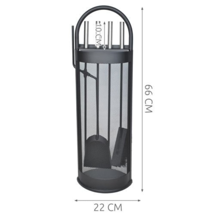 Set accesorii semineu 5 in 1 VarioShop®, otel durabil, design modern, stand compact cu baza colectoare, Negru [5]
