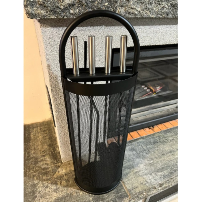 Set accesorii semineu 5 in 1 VarioShop®, otel durabil, design modern, stand compact cu baza colectoare, Negru [2]