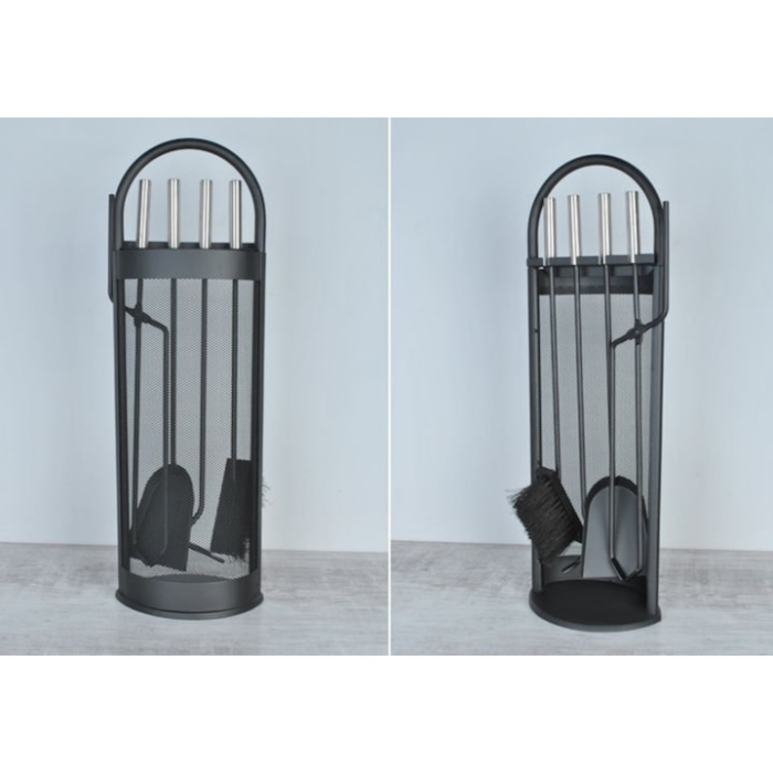 Set accesorii semineu 5 in 1 VarioShop®, otel durabil, design modern, stand compact cu baza colectoare, Negru [4]