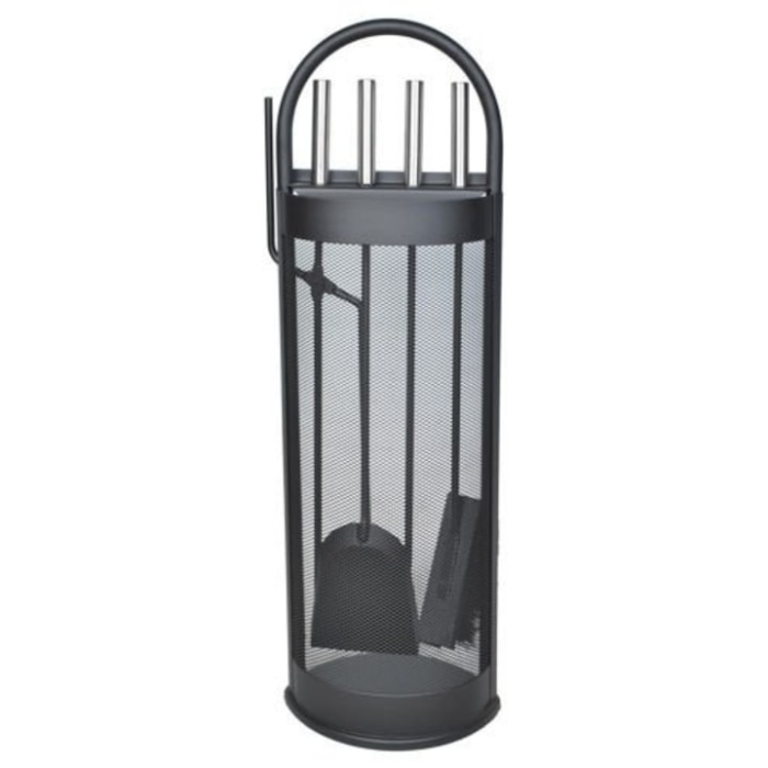 Set accesorii semineu 5 in 1 VarioShop®, otel durabil, design modern, stand compact cu baza colectoare, Negru [11]