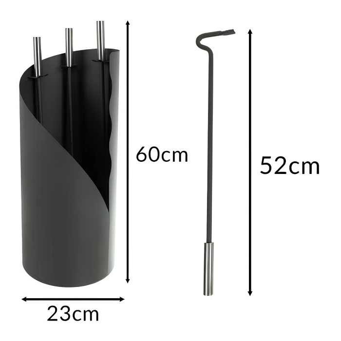 Set 3 accesorii semineu VarioShop®, pentru curatare si intretinere, lopata, matura si vatrai, suport inclus, 23 x 60 cm, otel si inox [4]