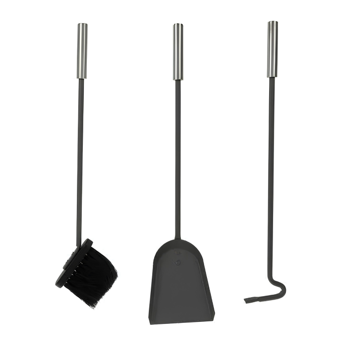 Set 3 accesorii semineu VarioShop®, pentru curatare si intretinere, lopata, matura si vatrai, suport inclus, 23 x 60 cm, otel si inox [3]