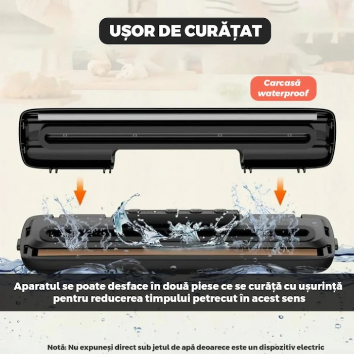 Set aparat de sigilat si vidat si 3 role pungi vidare VarioShop®, usor de utilizat, potrivit pentru carne, legume, fructe, 220V, 90W, 28 x 300 cm, Negru/Transparent [4]