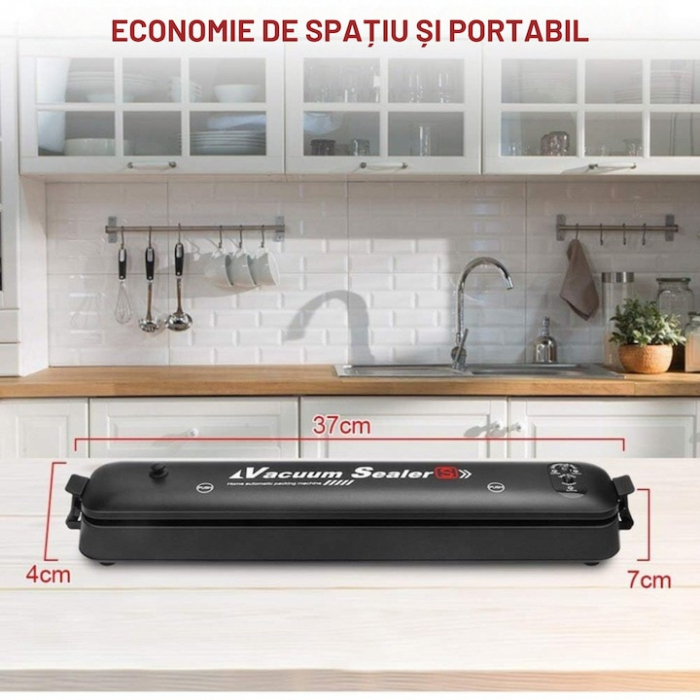 Aparat de vidat si sigilat VarioShop®, usor de utilizat, potrivit pentru carne, legume, fructe, 10 pungi pentru vidat si sigilat, 220V, 90W, Negru [7]