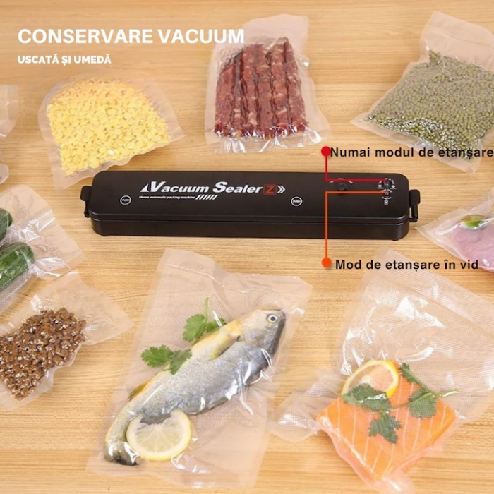 Aparat de vidat si sigilat VarioShop®, usor de utilizat, potrivit pentru carne, legume, fructe, 10 pungi pentru vidat si sigilat, 220V, 90W, Negru [9]