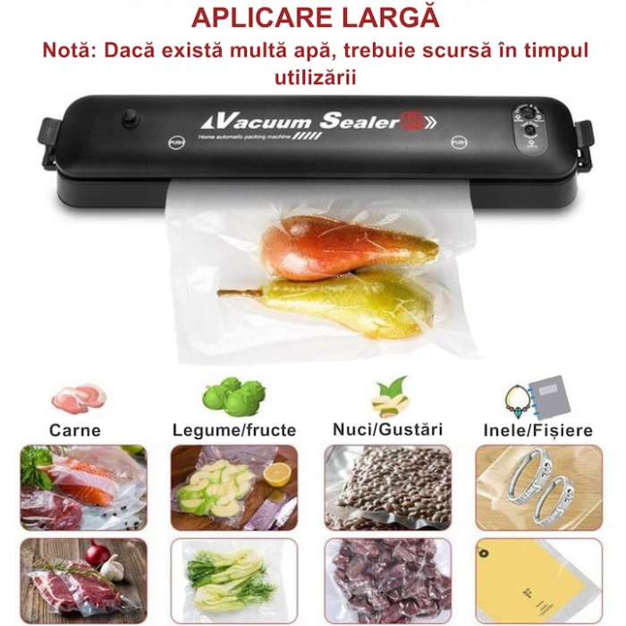 Aparat de vidat si sigilat VarioShop®, usor de utilizat, potrivit pentru carne, legume, fructe, 10 pungi pentru vidat si sigilat, 220V, 90W, Negru [8]