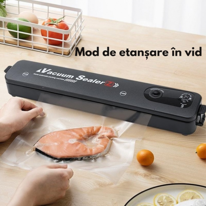 Aparat de vidat si sigilat VarioShop®, usor de utilizat, potrivit pentru carne, legume, fructe, 10 pungi pentru vidat si sigilat, 220V, 90W, Negru [5]