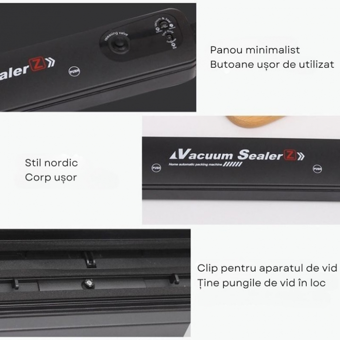 Aparat de vidat si sigilat VarioShop®, usor de utilizat, potrivit pentru carne, legume, fructe, 10 pungi pentru vidat si sigilat, 220V, 90W, Negru [4]