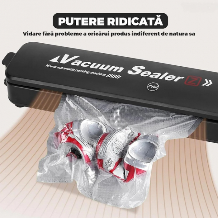 Set aparat de sigilat si vidat si 3 role pungi vidare VarioShop®, usor de utilizat, potrivit pentru carne, legume, fructe, 220V, 90W, 28 x 300 cm, Negru/Transparent [3]