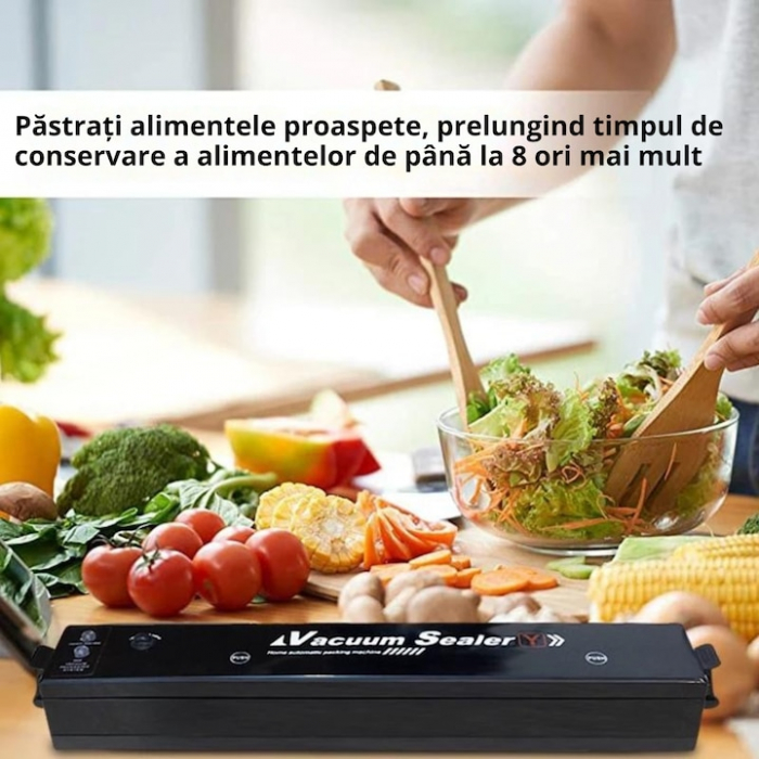 Aparat de vidat si sigilat VarioShop®, usor de utilizat, potrivit pentru carne, legume, fructe, 10 pungi pentru vidat si sigilat, 220V, 90W, Negru [2]