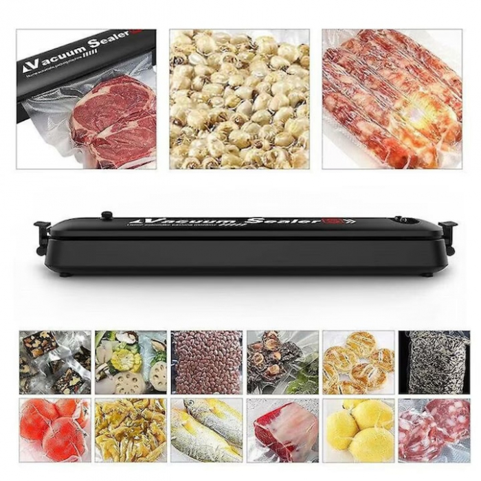 Aparat de vidat si sigilat VarioShop®, usor de utilizat, potrivit pentru carne, legume, fructe, 10 pungi pentru vidat si sigilat, 220V, 90W, Negru [12]