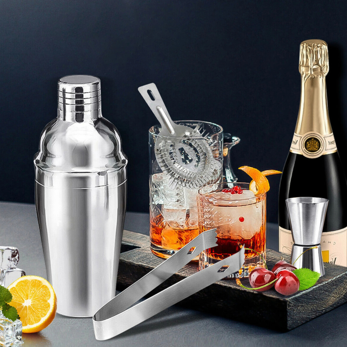 Set barman VarioShop® 6 piese, pentru cocktailuri, bauturi alcoolice si nealcoolice, cu shaker si suport pentru accesorii, inox, argintiu [2]