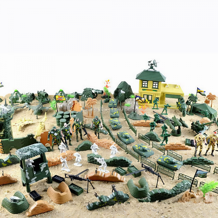 Set baza militara VarioShop®, 300 piese din plastic, geanta de depozitare cu fermoar inclusa, soldati, arme, tancuri, avion, tunuri, cladiri, sarma, copaci si multe alte accesorii, Dimensiuni 27 x 12 [8]