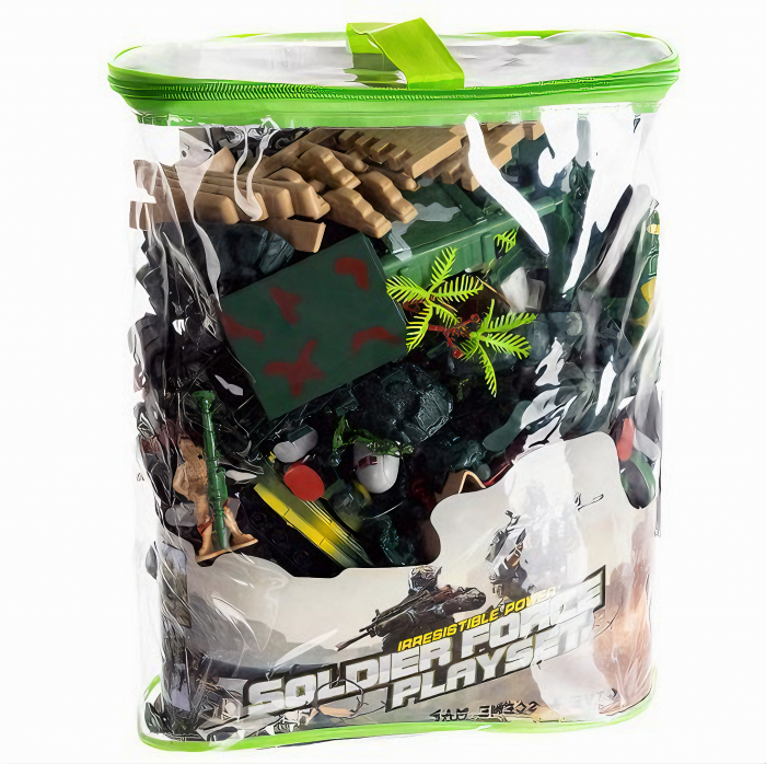 Set baza militara VarioShop®, 300 piese din plastic, geanta de depozitare cu fermoar inclusa, soldati, arme, tancuri, avion, tunuri, cladiri, sarma, copaci si multe alte accesorii, Dimensiuni 27 x 12 [20]