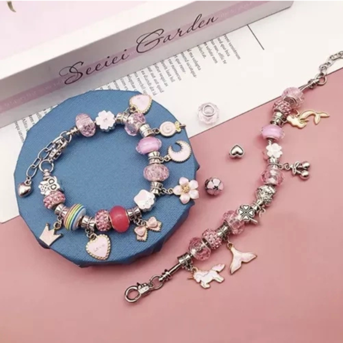 Set bijuterii handmade pentru copii VarioShop®, 69 de elemente, cutie cu fermoar pentru depozitare, creativitate si coordonare, 9.5 x 5 cm, Multicolor [13]