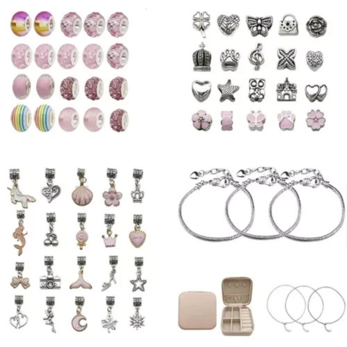 Set bijuterii handmade pentru copii VarioShop®, 69 de elemente, cutie cu fermoar pentru depozitare, creativitate si coordonare, 9.5 x 5 cm, Multicolor [7]