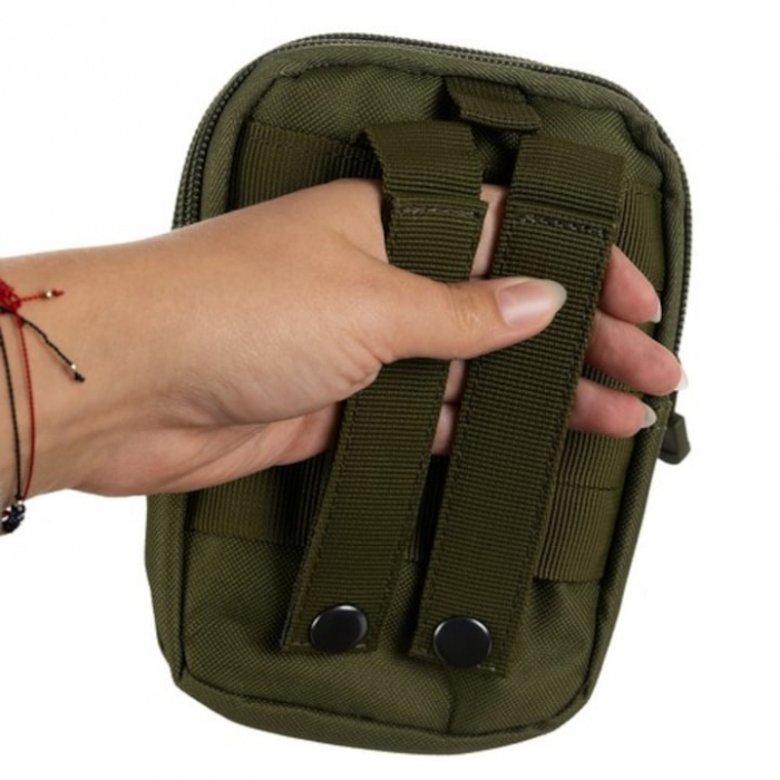 Set borseta si centura militara pentru barbati VarioShop®, 2 compartimente, buzunar pentru telefon, rezistenta la apa, 13 x 5 x 17 cm, Verde [6]