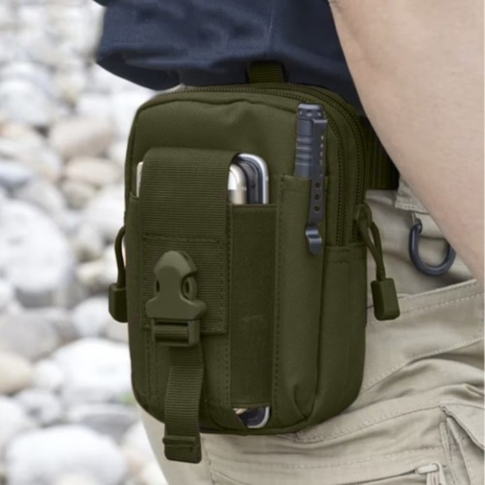 Set borseta si centura militara pentru barbati VarioShop®, 2 compartimente, buzunar pentru telefon, rezistenta la apa, 13 x 5 x 17 cm, Verde [5]