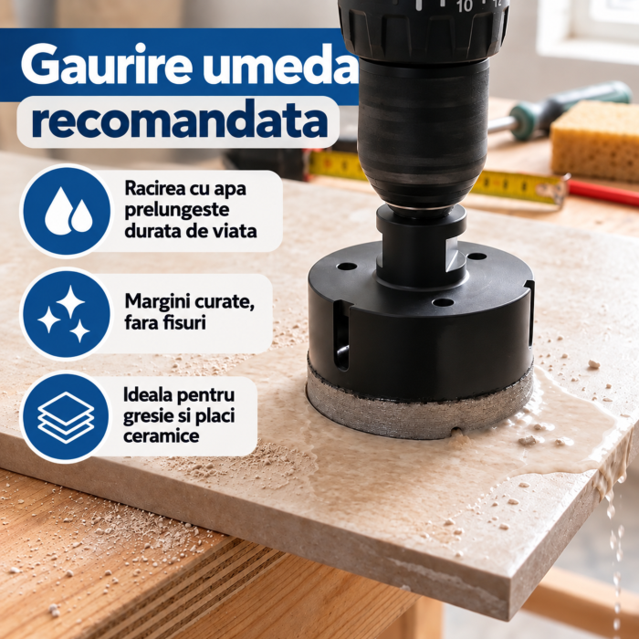 Set carote diamantate VarioShop®, 5 bucati, M14, diametre 6/8/10/35/68 mm, freza conica 2-50 mm, strat diamantat 15 mm, adaptor si valiza inclusa [3]