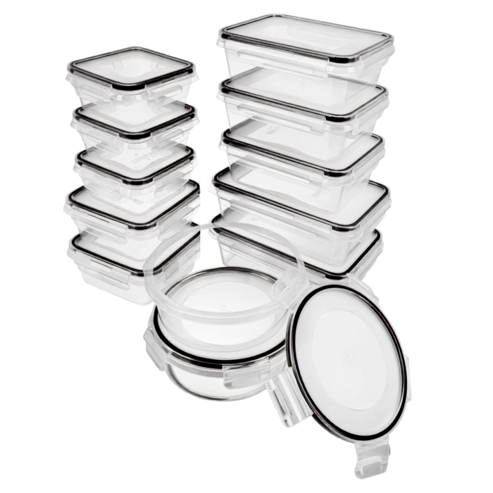 Set caserole alimente VarioShop®, pentru depozitare mancare, 12 bucati, 5 dimensiuni, 0,35-1L, frigider, congelator si microunde [12]