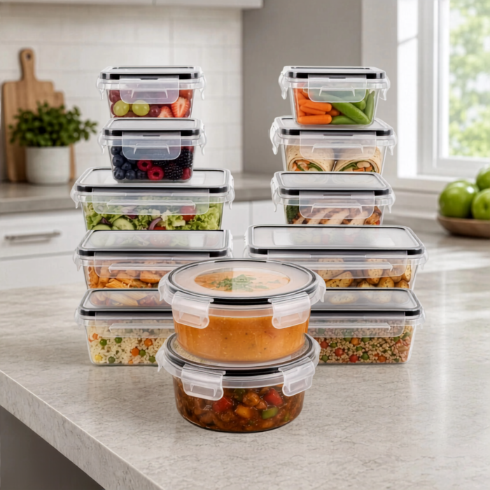 Set caserole alimente VarioShop®, pentru depozitare mancare, 12 bucati, 5 dimensiuni, 0,35-1L, frigider, congelator si microunde [9]