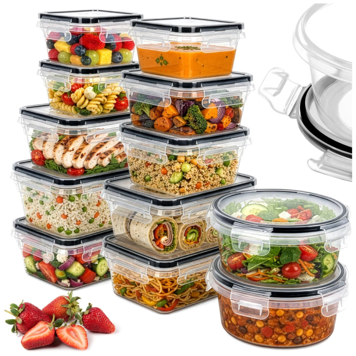 Set caserole alimente VarioShop®, pentru depozitare mancare, 12 bucati, 5 dimensiuni, 0,35-1L, frigider, congelator si microunde [10]