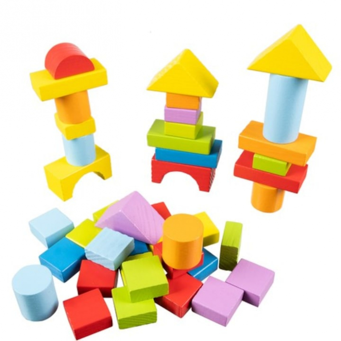 Set Constructie 100 Cuburi De Lemn VarioShop®, Jucarie Educativa Pentru Copii, Cutie Depozitare, Non-Toxic, Multicolor [4]