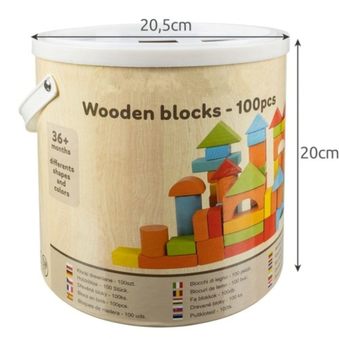 Set Constructie 100 Cuburi De Lemn VarioShop®, Jucarie Educativa Pentru Copii, Cutie Depozitare, Non-Toxic, Multicolor [2]