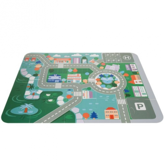 Set Constructie Cuburi din Lemn Natural VarioShop®, 100 Piese "Oraselul din Lemn", Saltea Puzzle, Dezvoltare Inteligenta si Indemanarea pentru Copii, Husa pentru Depozitare, Nontoxic [4]