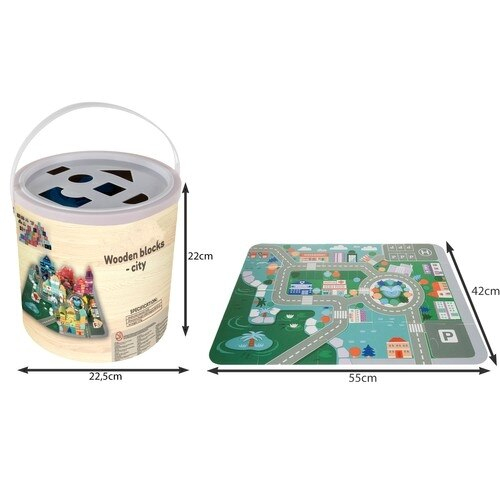 Set Constructie Cuburi din Lemn Natural VarioShop®, 100 Piese "Oraselul din Lemn", Saltea Puzzle, Dezvoltare Inteligenta si Indemanarea pentru Copii, Husa pentru Depozitare, Nontoxic [2]