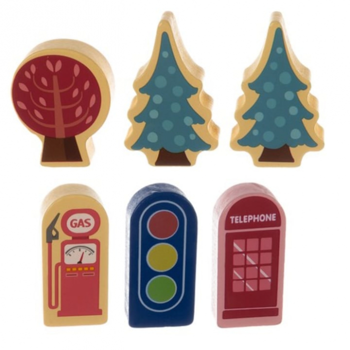 Set Constructie Cuburi din Lemn Natural VarioShop®, 100 Piese "Oraselul din Lemn", Saltea Puzzle, Dezvoltare Inteligenta si Indemanarea pentru Copii, Husa pentru Depozitare, Nontoxic [12]