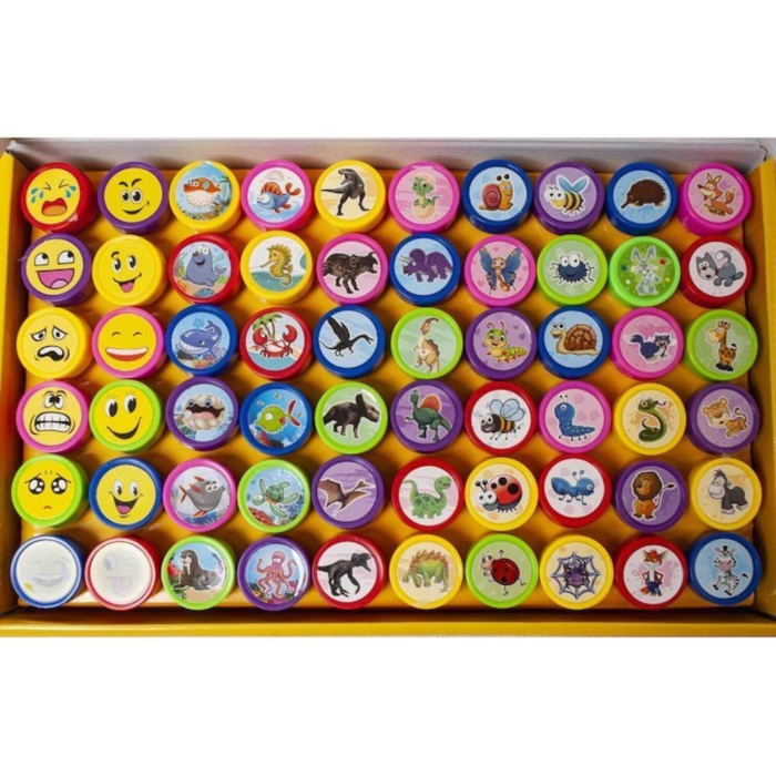 Set creativ cu 60 de stampile multicolore VarioShop®, distractie si invatare pentru copii cu modele vesele de animale si emoticoane, perfect pentru decorarea caietelor, felicitarilor si joaca artistic [13]