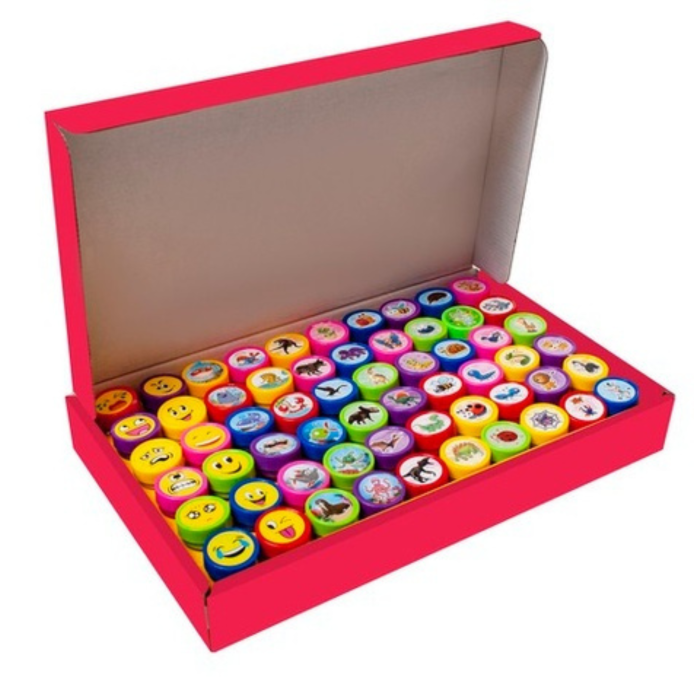 Set creativ cu 60 de stampile multicolore VarioShop®, distractie si invatare pentru copii cu modele vesele de animale si emoticoane, perfect pentru decorarea caietelor, felicitarilor si joaca artistic [2]