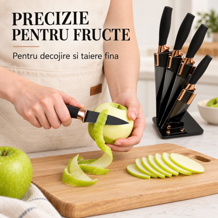 Set cutite de bucatarie VarioShop®, 6 piese, pentru legume, carne, paine si fructe, cu suport inclus, negru [11]