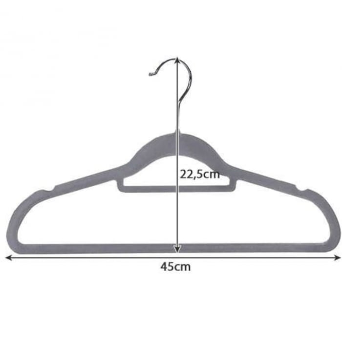 Set de 10 umerase din catifea VarioShop® cu carlig rotativ 360°, design rotunjit pentru protectia umerilor hainelor, ideal pentru camasi, paltoane, jachete si costume, dimensiuni 45x23 cm, culoare gri [11]