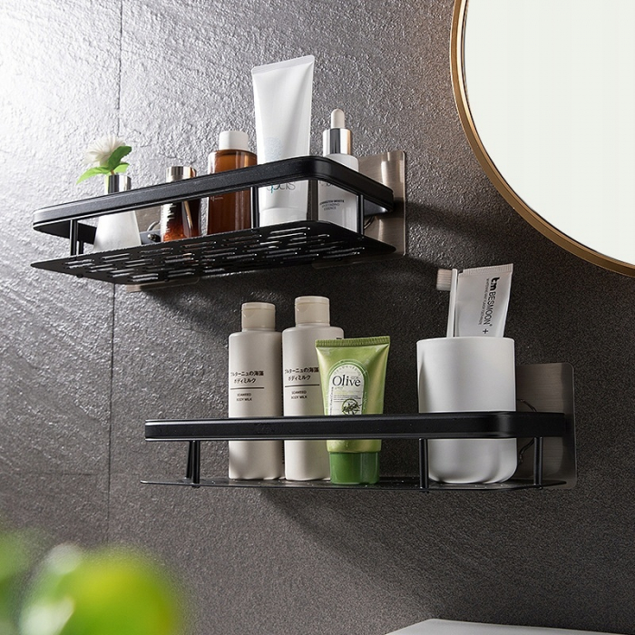 Set de 2 rafturi de baie VarioShop®, de dus, suspendate, cu ventuza, 30x13x5cm, negru [13]