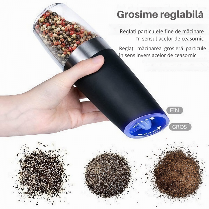 Set de 2 rasnite electrice multifunctionale VarioShop®, pentru condimente, mecanism de slefuire ceramic, ajustarea grosimii de macinare, cu iluminare LED, functionaeaza cu baterii, Negru /Transparent [20]