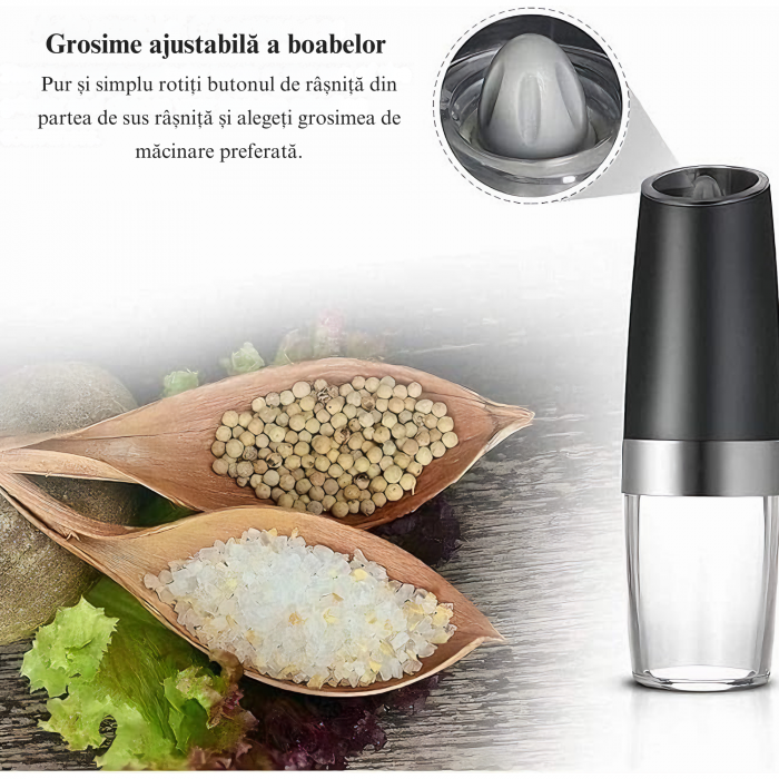 Set de 2 rasnite electrice multifunctionale VarioShop®, pentru condimente, mecanism de slefuire ceramic, ajustarea grosimii de macinare, cu iluminare LED, functionaeaza cu baterii, Negru /Transparent [7]