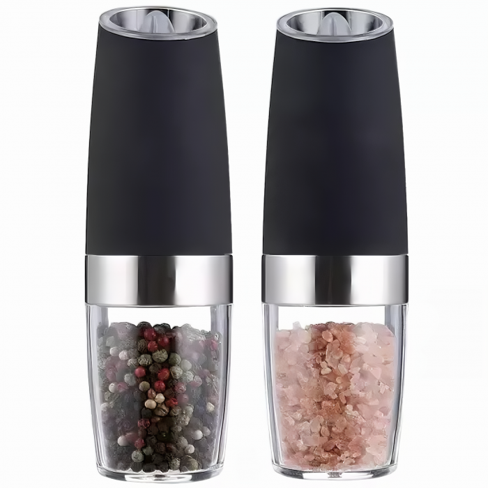 Set de 2 rasnite electrice multifunctionale VarioShop®, pentru condimente, mecanism de slefuire ceramic, ajustarea grosimii de macinare, cu iluminare LED, functionaeaza cu baterii, Negru /Transparent [19]