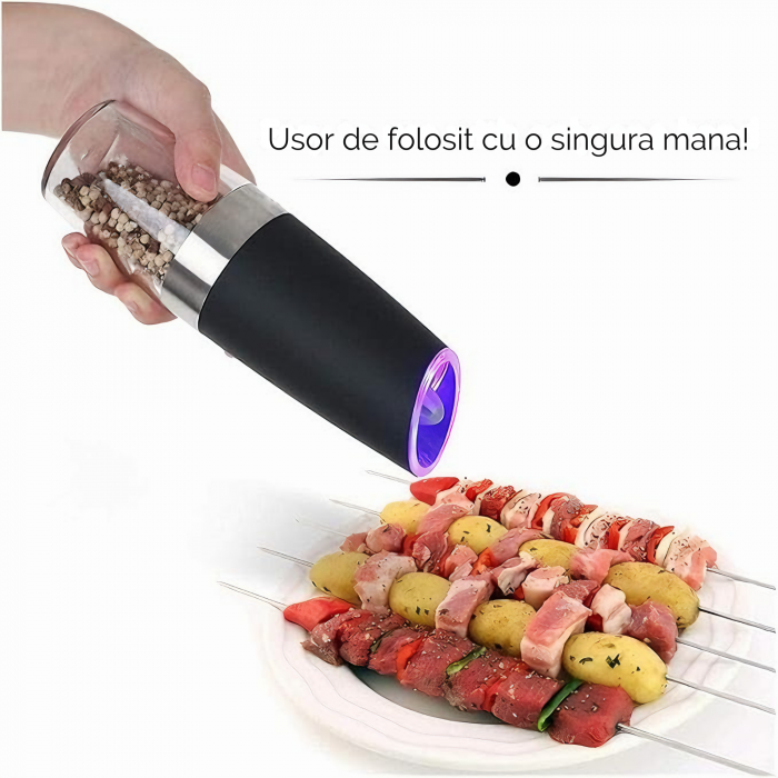 Set de 2 rasnite electrice multifunctionale VarioShop®, pentru condimente, mecanism de slefuire ceramic, ajustarea grosimii de macinare, cu iluminare LED, functionaeaza cu baterii, Negru /Transparent [23]