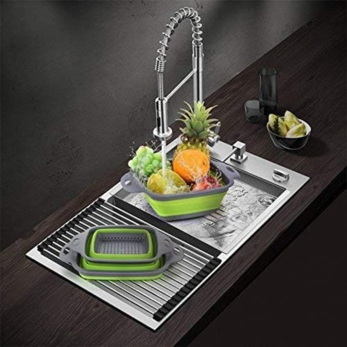 Set de 2 strecuratoare pliabile VarioShop, silicon, gri/verde, 29x22cm si 24.5x18.5 cm [7]