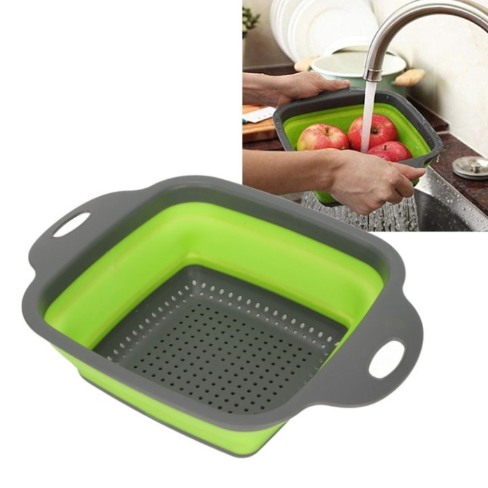 Set de 2 strecuratoare pliabile VarioShop, silicon, gri/verde, 29x22cm si 24.5x18.5 cm [8]