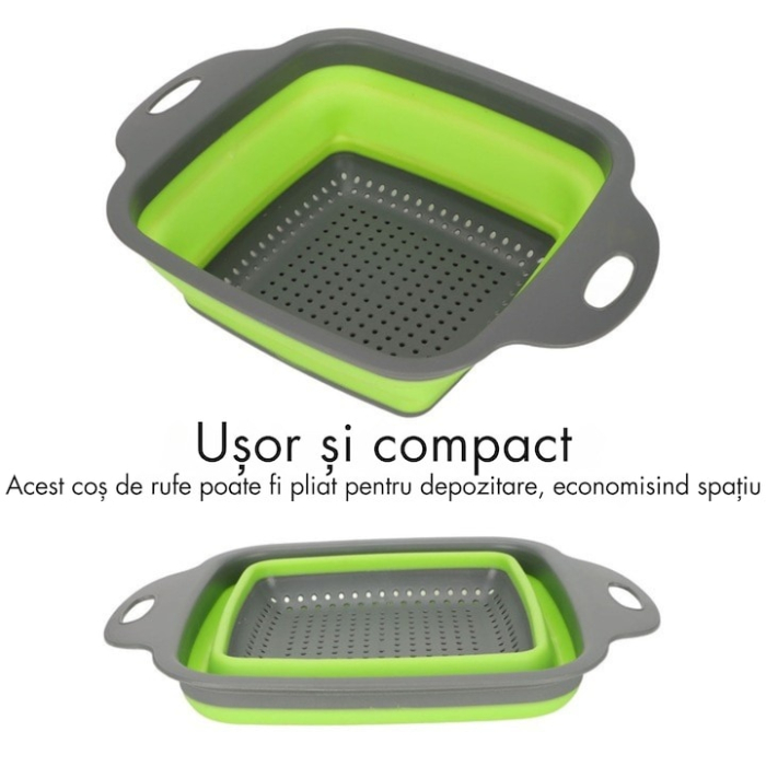 Set de 2 strecuratoare pliabile VarioShop, silicon, gri/verde, 29x22cm si 24.5x18.5 cm [3]