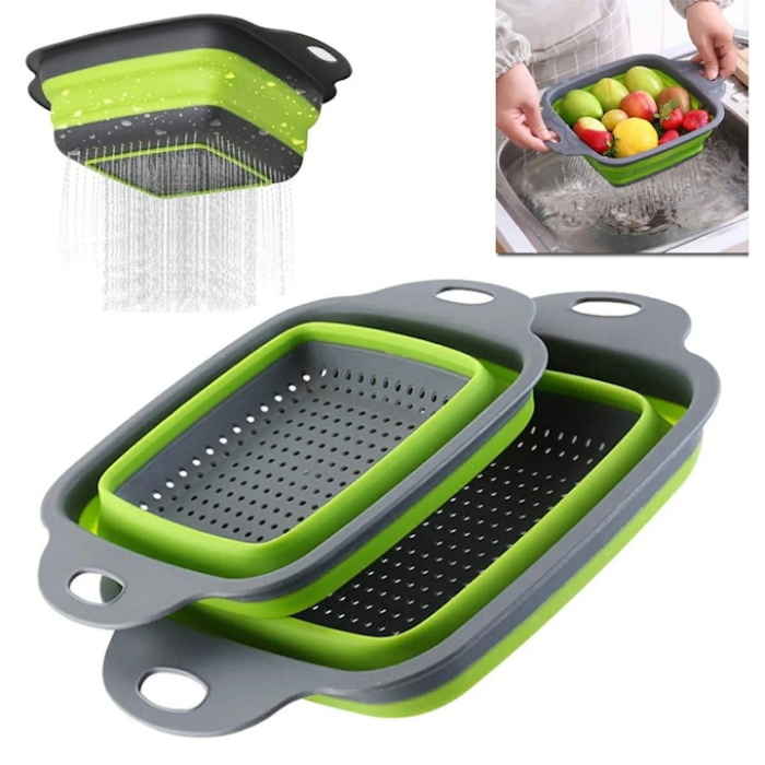 Set de 2 strecuratoare pliabile VarioShop, silicon, gri/verde, 29x22cm si 24.5x18.5 cm [9]