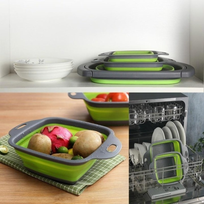 Set de 2 strecuratoare pliabile VarioShop, silicon, gri/verde, 29x22cm si 24.5x18.5 cm [6]