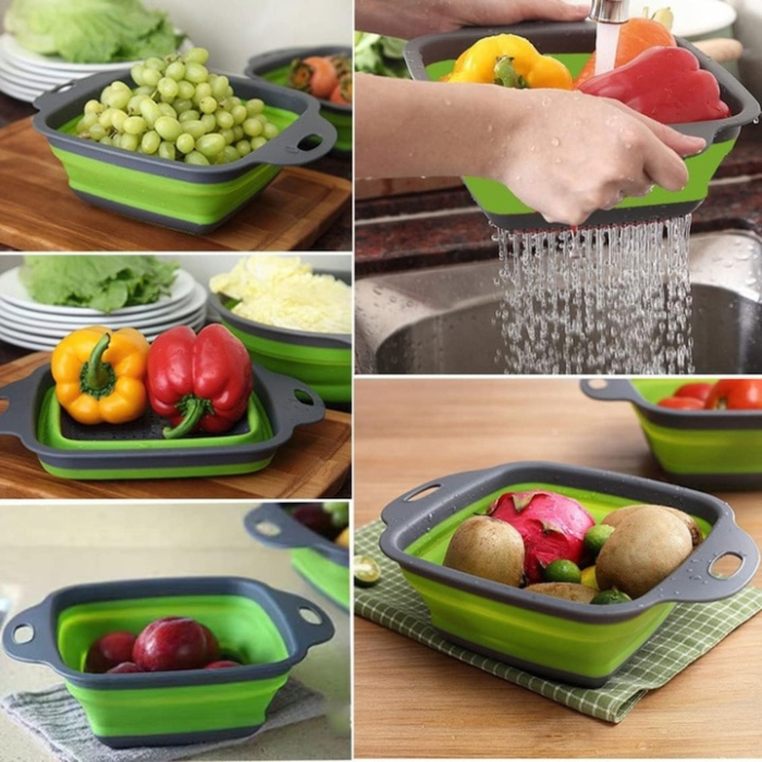 Set de 2 strecuratoare pliabile VarioShop, silicon, gri/verde, 29x22cm si 24.5x18.5 cm [5]